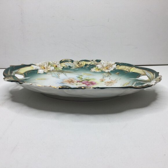 Vintage 10" Prussia Decorative Turquoise Floral Ceramic Plate Hanging White Pink - Picture 3 of 7